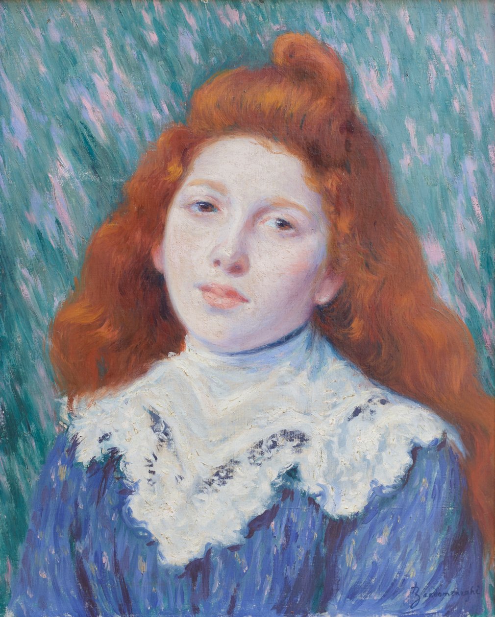 Flicka med vit krage, ca 1890 (olja på duk) av Federigo Zandomeneghi