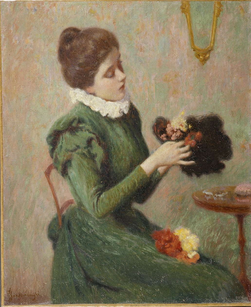The Milliner (la modiste) av Zandomeneghi, Federico (1841-1917). olja på duk av Federigo Zandomeneghi