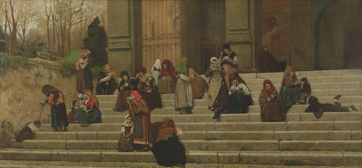 De fattiga på trappan till klostret Ara Coeli i Rom, 1872 av Federigo Zandomeneghi