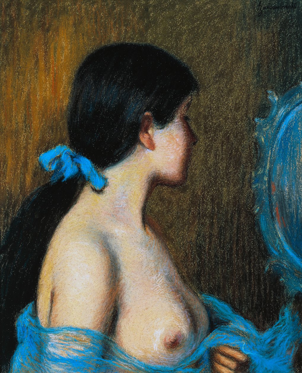Ung kvinna vid spegeln, av Federico Zandomeneghi (1841-1917), pastell på papper monterad på duk, 46x38 cm av Federigo Zandomeneghi