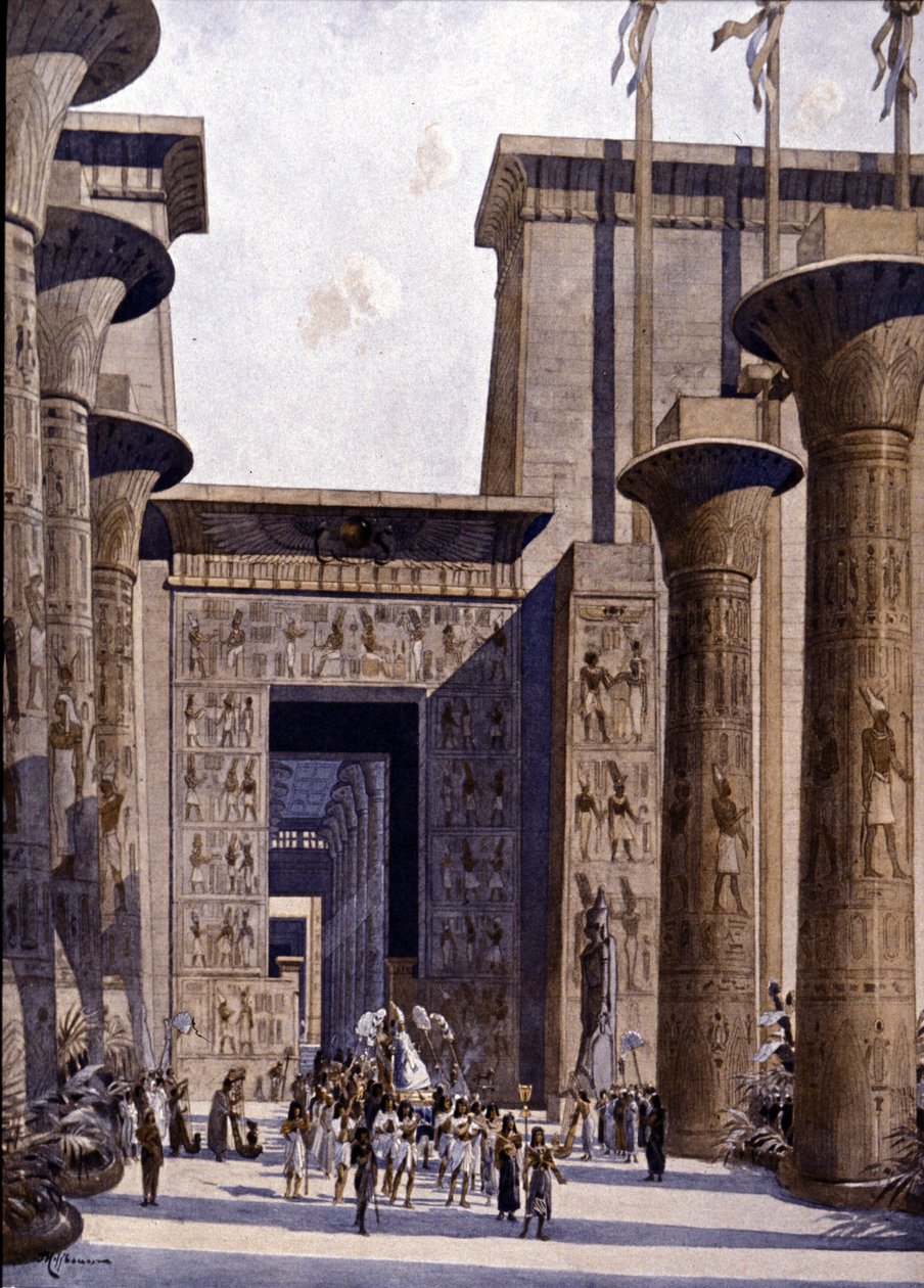 Återuppbyggnad av Amons tempel. Illustration av F. Hoffebauer. 1800-talet. av Fedor (1839 1922) Hoffbauer