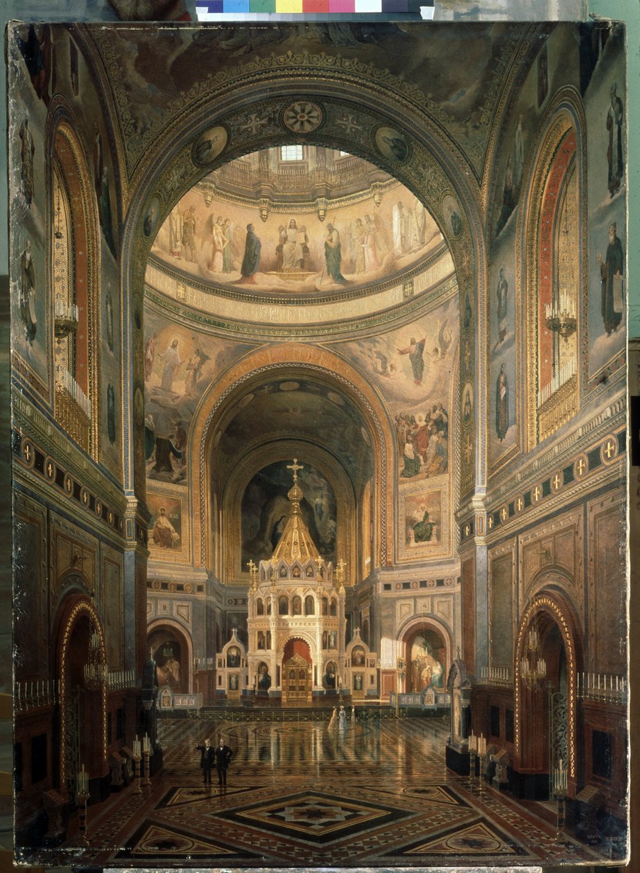 Inre vy av katedralen Kristus Frälsaren i Moskva. (Interiörvy av Kristus Frälsarens katedral i Moskva) - Byggd mellan 1839 och 1883, av arkitekten Constantin Thon (Ton) - Beskrivning av arkitekturen och dekorationen - Målning av Fedor Andreevich Klages