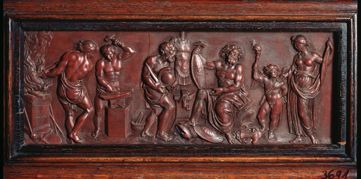 La forge de Vulcan (Vulcans smedja) - Verk av Fjodor Petrovitj Tolstoj (1783-1873), basrelief - rysk konst av Fedor Petrovich Tolstoy