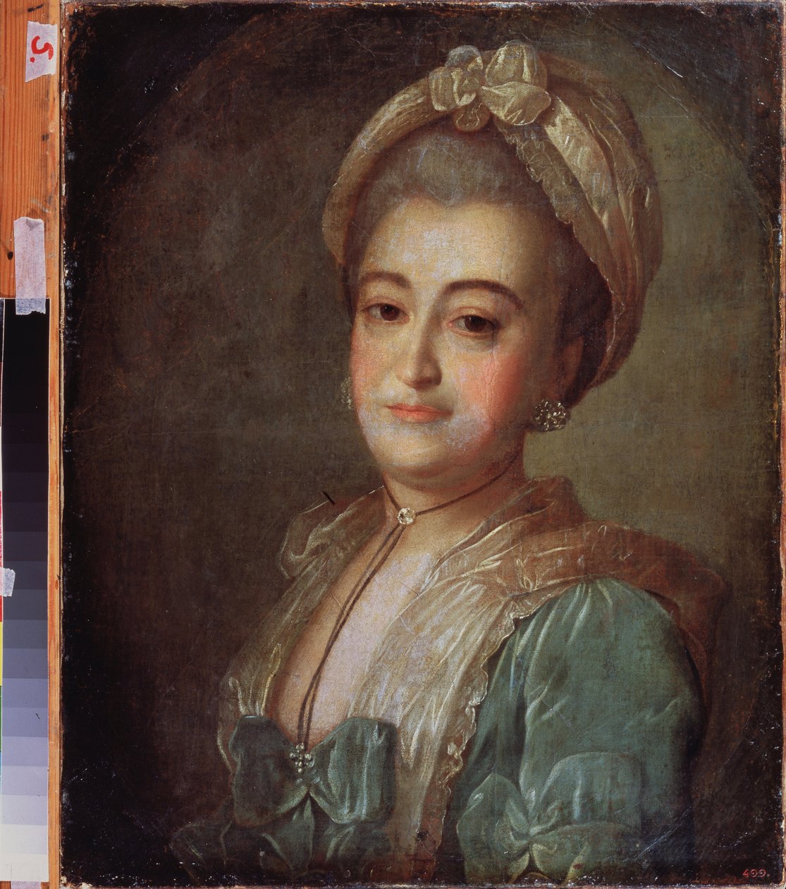 Portrait de la comtesse Elisabeth Lobanova Rostovskaya (Lobanova-Rostovskaya) (Lobanova-Rostovskaia) (Lobanova Rostovskaia) (?). Peinture de Fyodor (Fedor ou Fiodor) Stepanovich Rokotov (1735-1808), huile sur toile, vers 1775. Art russe 18e siecle. Tillstå av Fedor Stepanovich Rokotov