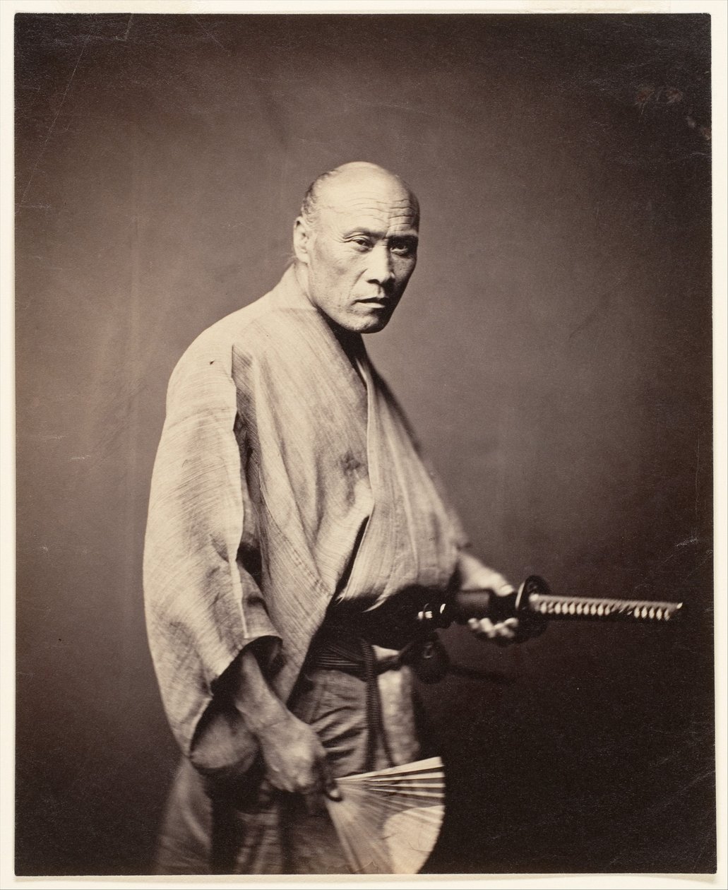 Samurai, Yokohama (1864-65) (albumin silvertryck) av Felice (1825 c.1908) Beato
