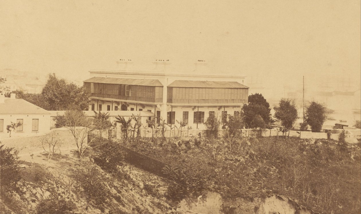 Modern byggnad och utsikt över Hong Kong av Felice Beato