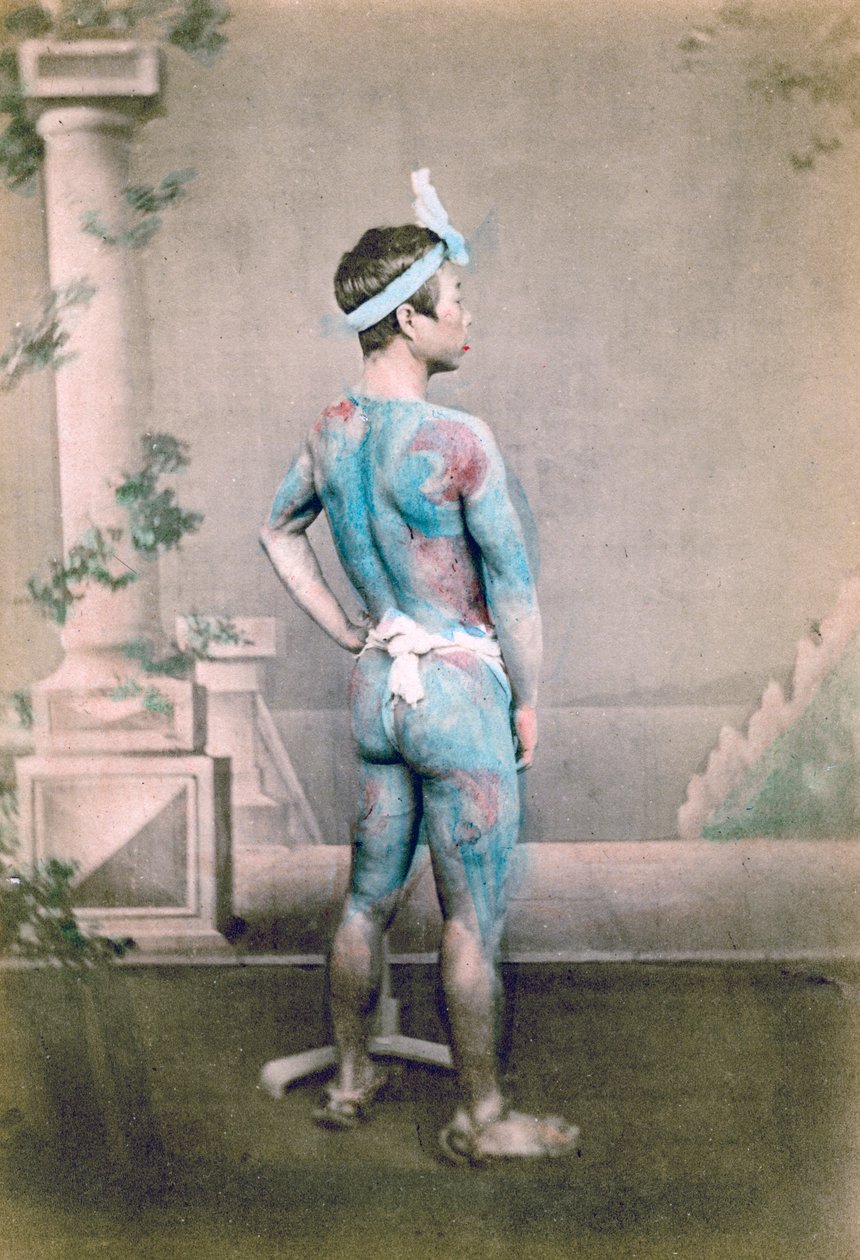 Tatuerad japansk brudgum betto, Japan, 1882 av Felice Beato