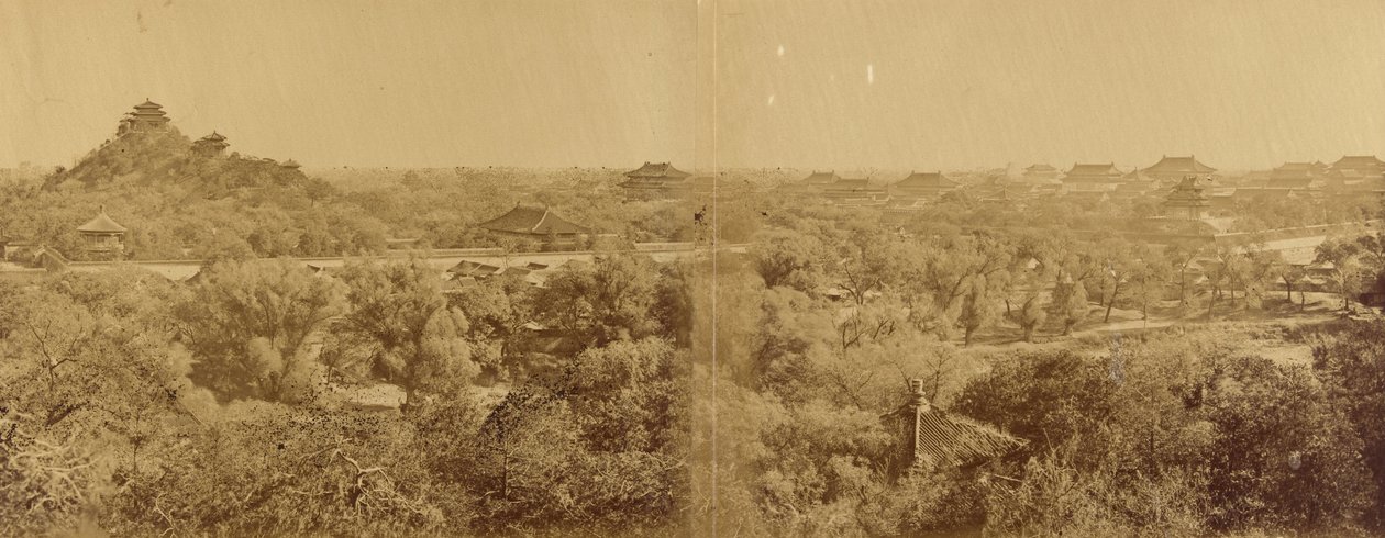 Utsikt över det kejserliga vinterpalatset, Pekin, visar den konstgjorda kvarnen, 29 oktober 1860 av Felice Beato