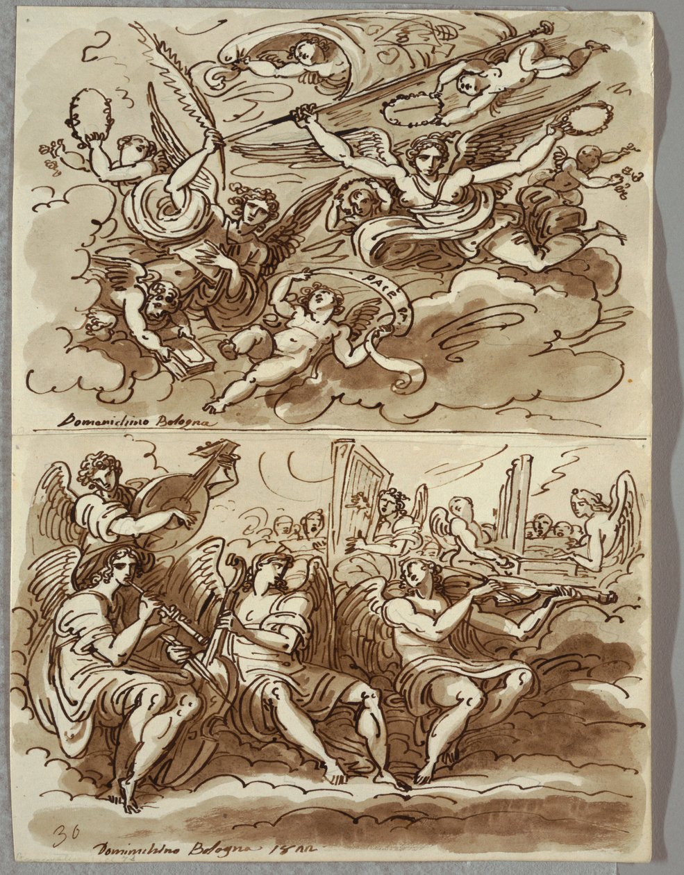 Änglar som bär symboler för martyrskap, studie efter Domenichino av Felice Giani