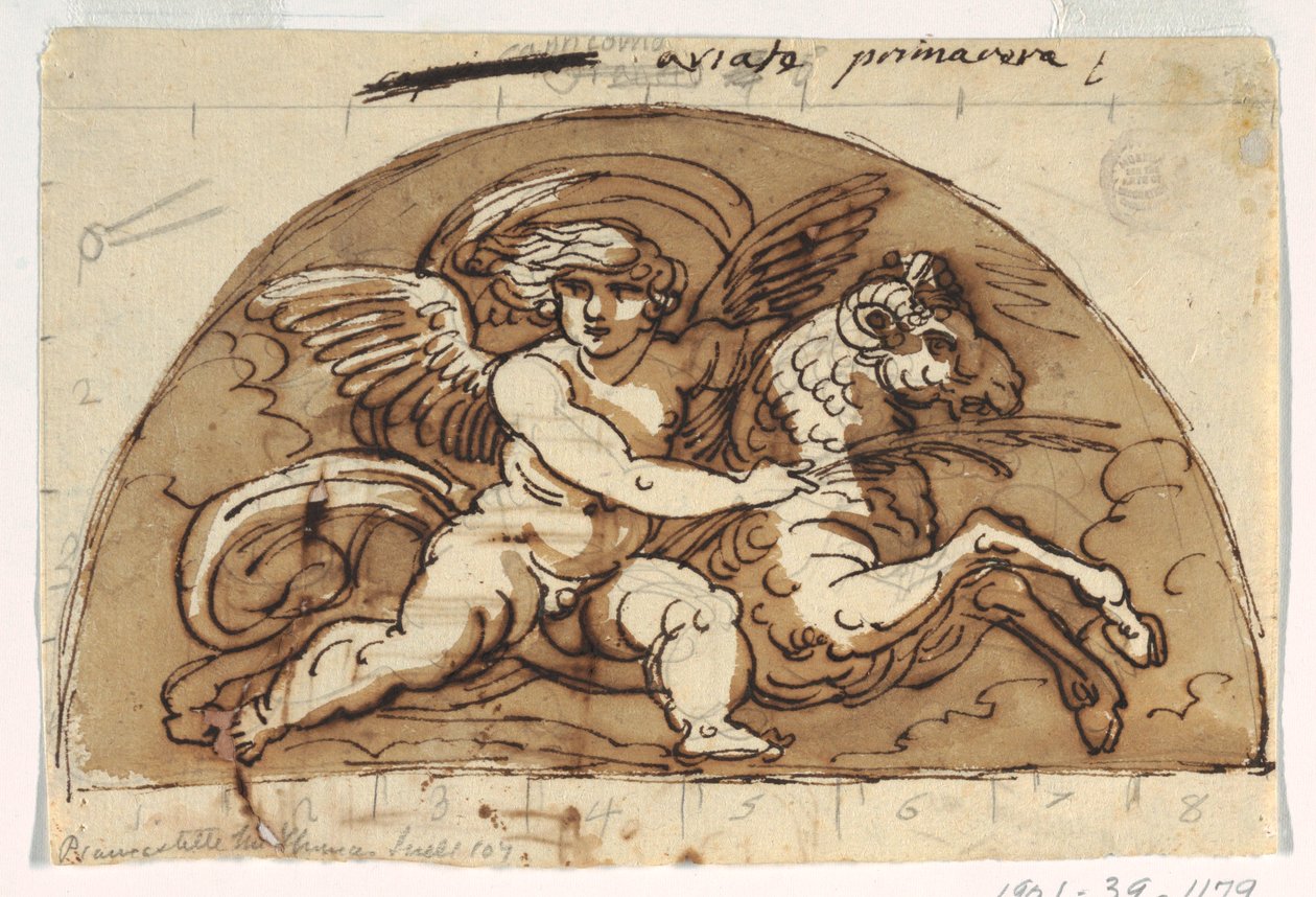 Ares, Lunette för tak, Octagonal Room, Palazzo Milzetti, Faenza av Felice Giani