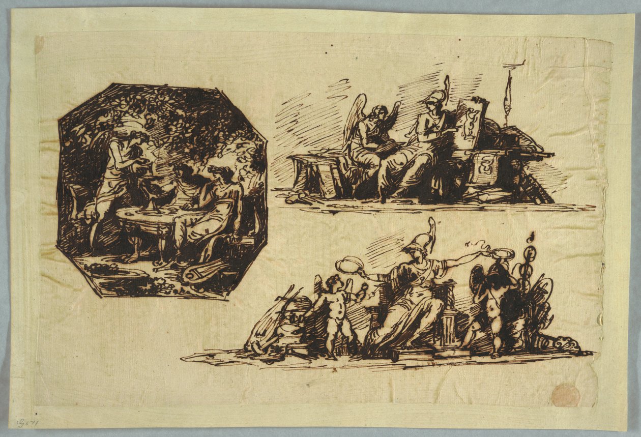 Bacchus, Apollo och Mnemosine; Minerva med troféer av Felice Giani