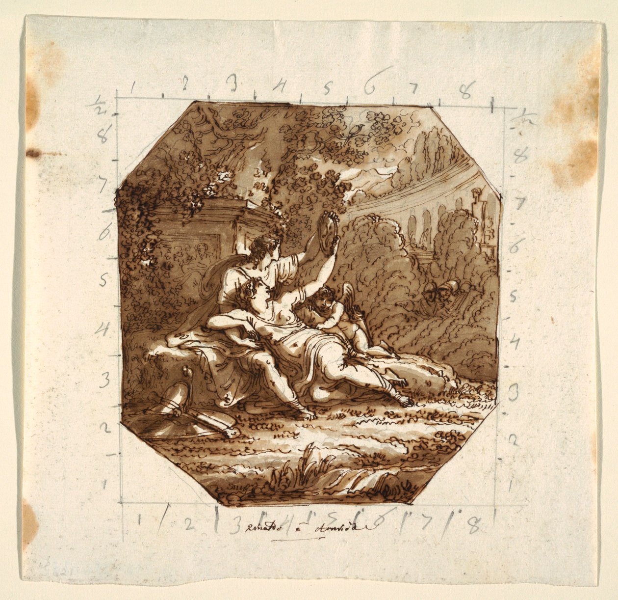 Takdesign med Rinaldo och Armida, Palazzo Milzetti, Faenza av Felice Giani