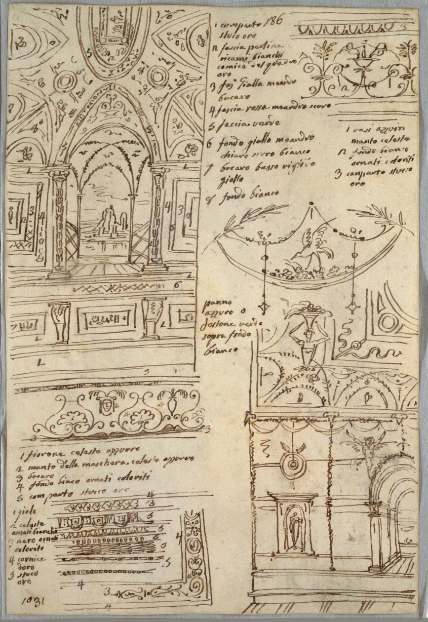 Dekorativa studier; Verso: Anatomiska studier av Felice Giani