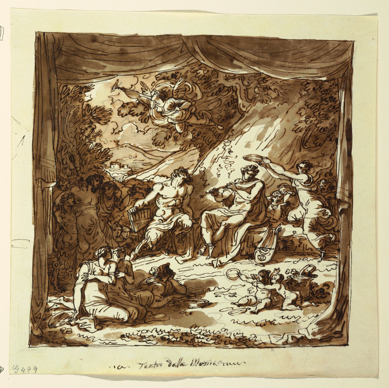 Design för scengardin: Apollo och Marsyas, Palazzo Conti-Sinibaldi, Faenza av Felice Giani
