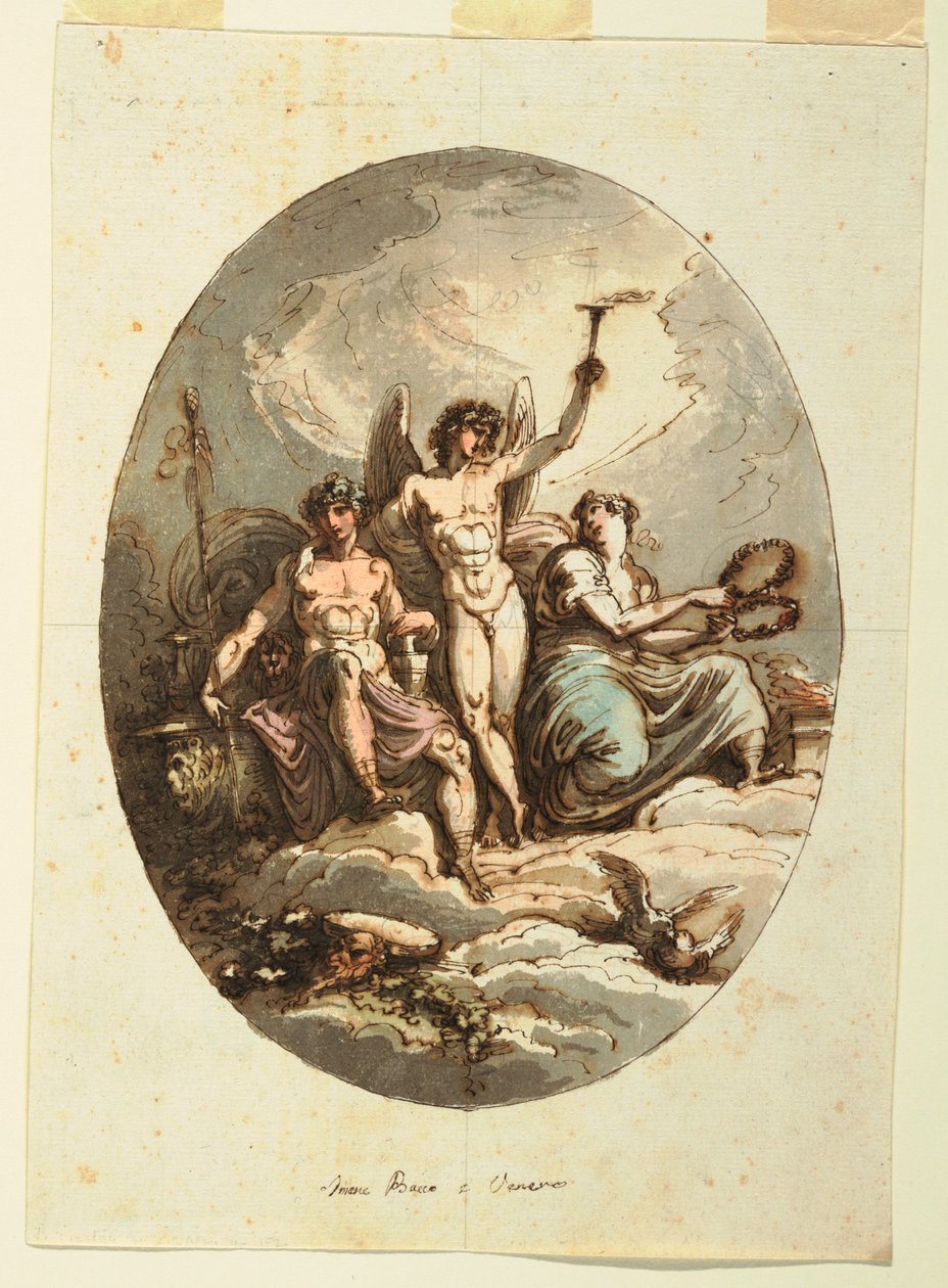Design för vägg- eller takdekoration med Bacchus, Hymen och Venus av Felice Giani