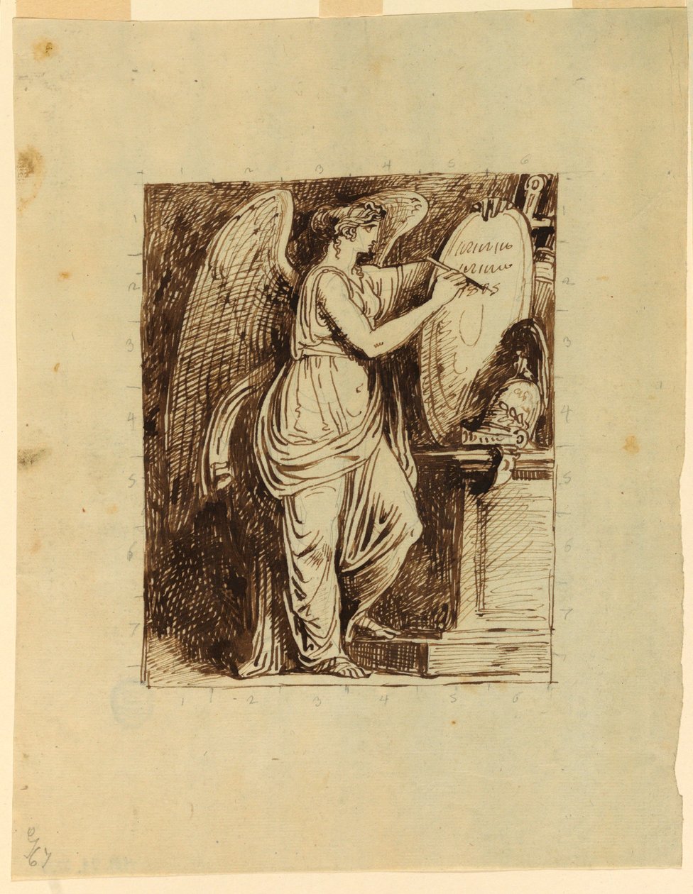 Teckning, En bevingad segrare med årtalet 1805 på en sköld, 1805 av Felice Giani