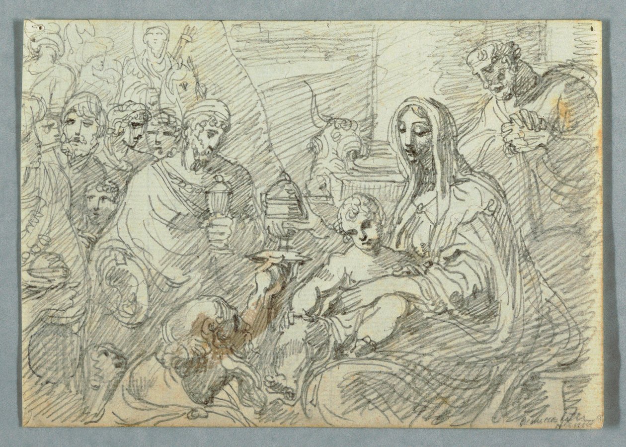 Teckning, studie av Magiernas tillbedjan efter Lodovico Carracci, 1800-1820 av Felice Giani