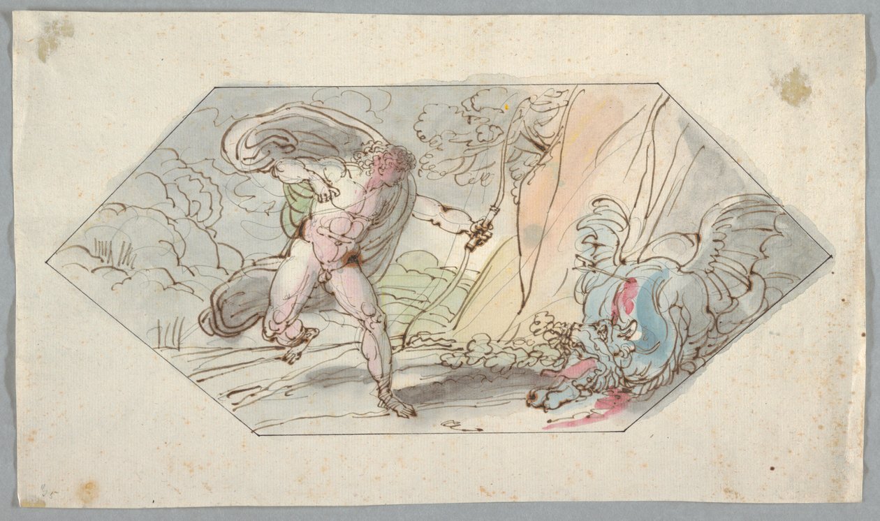 Teckning, Apollo dödar pytonormen, 1796-98 av Felice Giani
