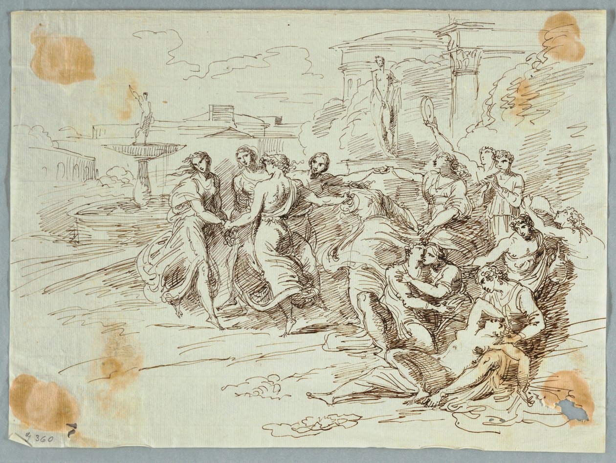 Teckning, Bacchanalisk scen med cirkel av dansande figurer, sent 1700-tal, tidigt 1800-tal av Felice Giani