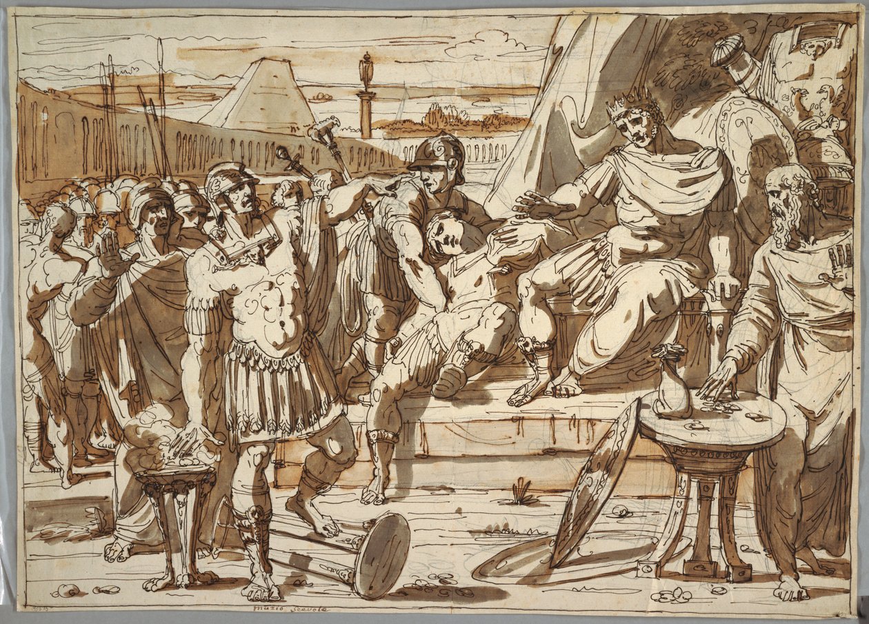 Teckning, Caius Mucius Scaevola och Porsena, 1800-1820 av Felice Giani