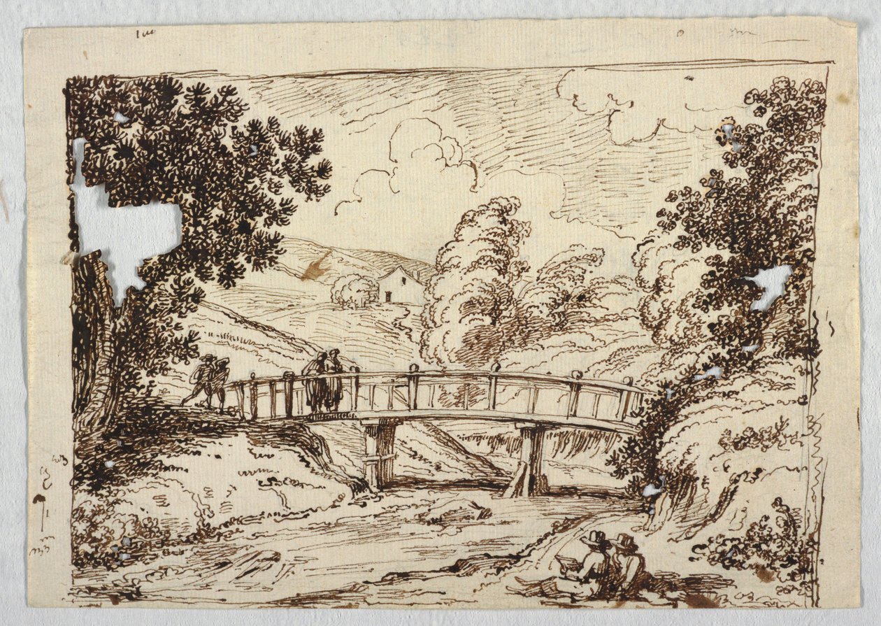 Teckning, Landskap med bro, sent 1700-tal-tidigt 1800-tal av Felice Giani