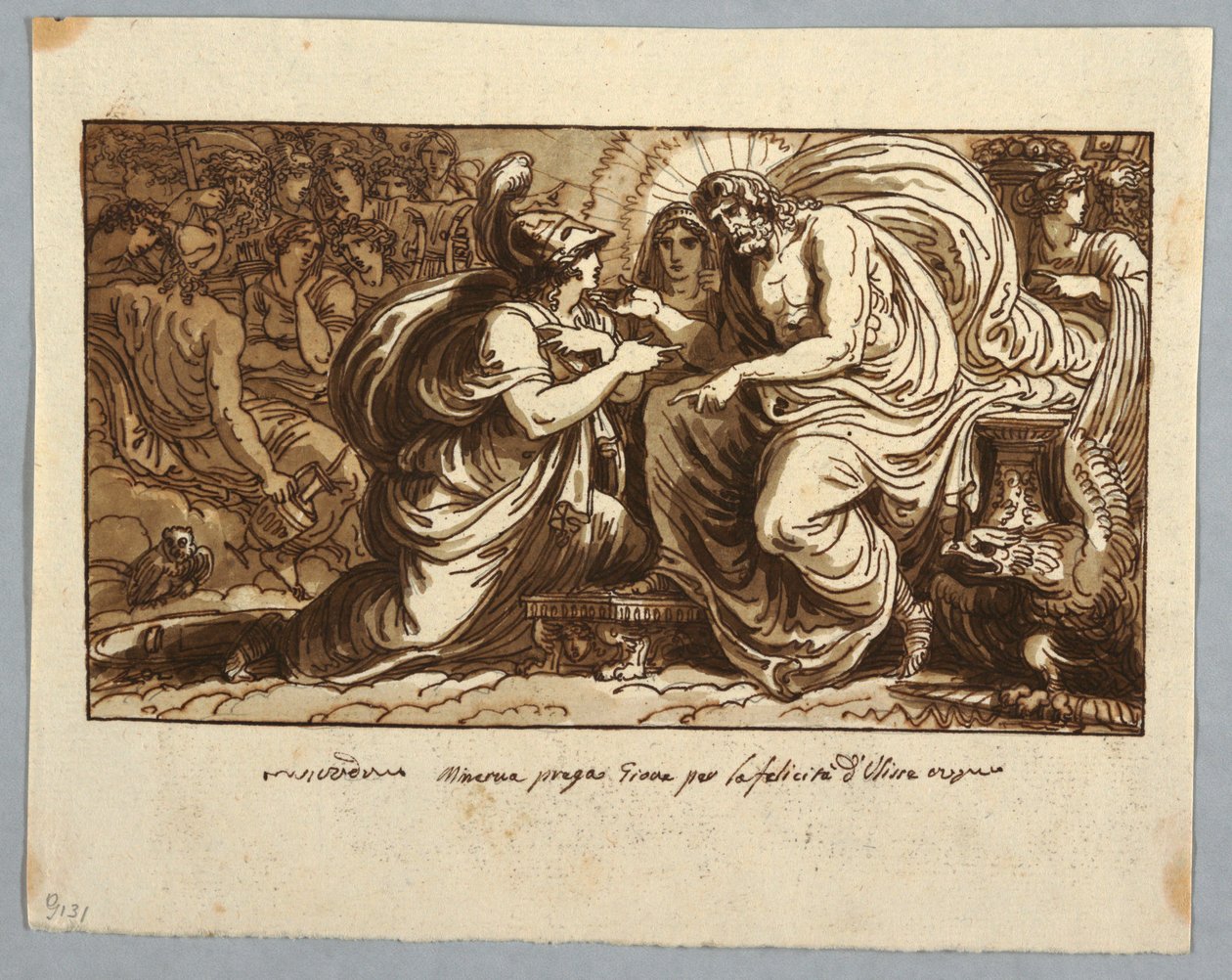 Teckning, ark från en skissbok: Minerva frågar Jupiter om Odysseus lycka eller Minerva frågar Jupiter om Ithakas öde, 1802-05 av Felice Giani