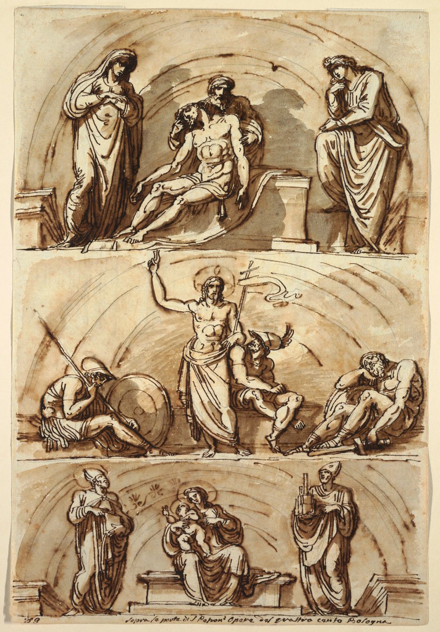 Teckning, Studier efter lunetter av, 1814 av Felice Giani
