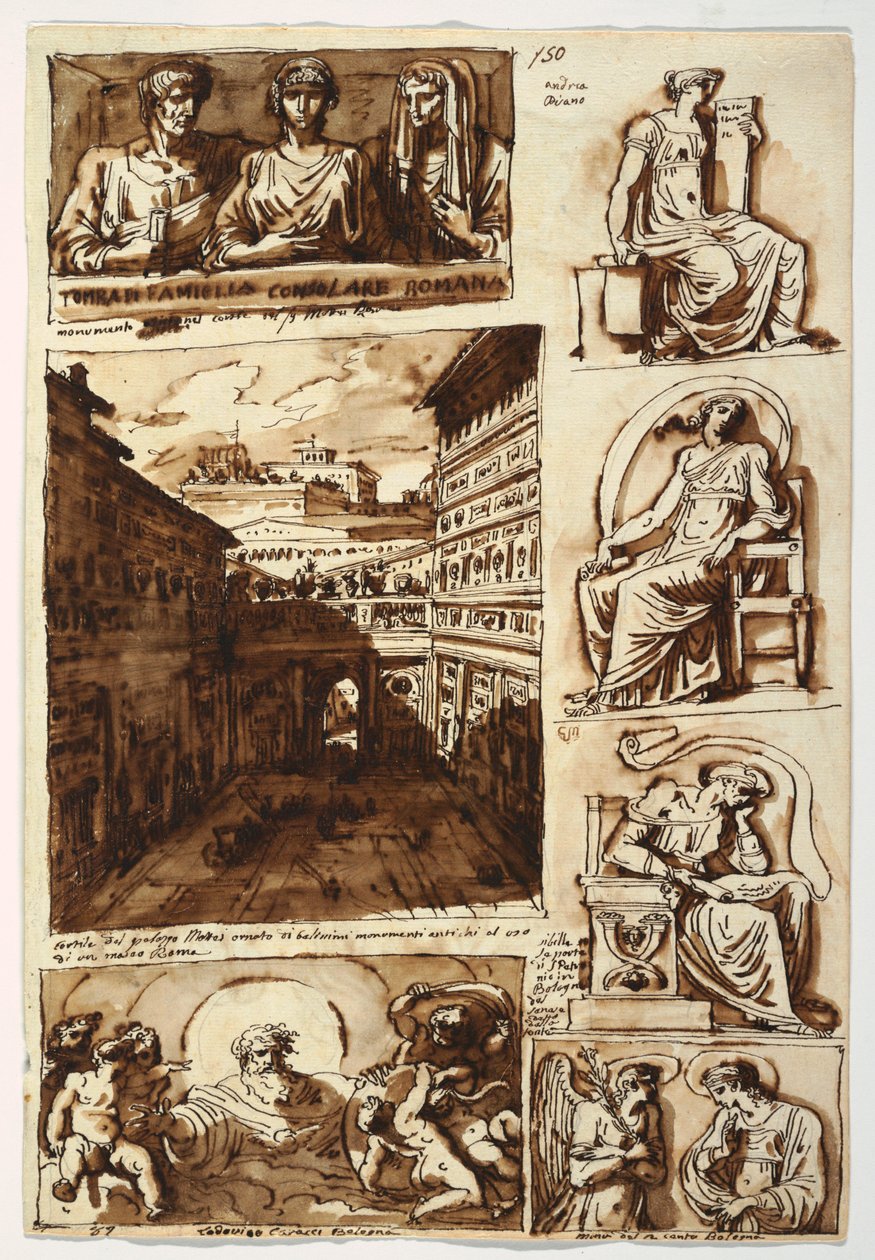Teckning, Olika konstverk.  Hovet i Palazzo Mattei i Rom, 1812-14 av Felice Giani
