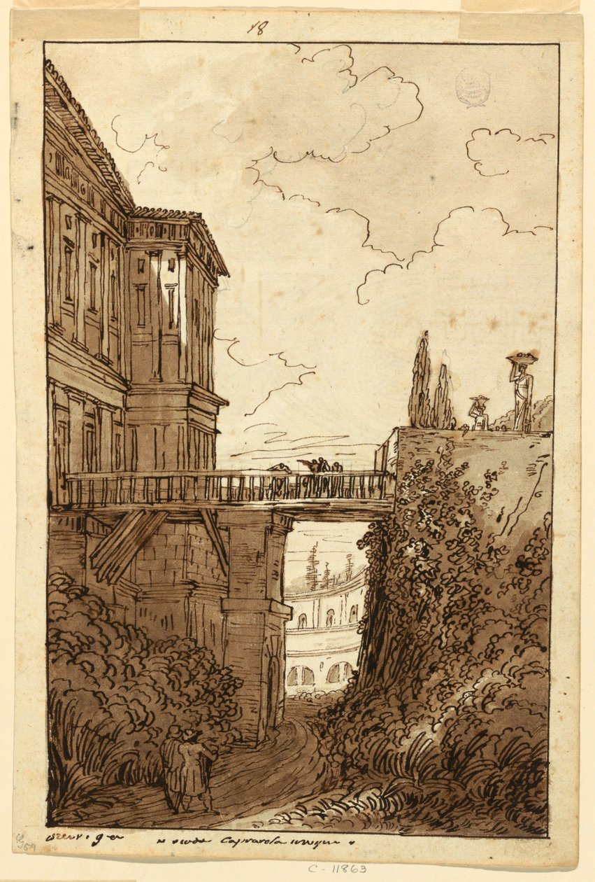 Ritning, Villa Farnese: i Caprarolas vallgrav, ca 1813 av Felice Giani