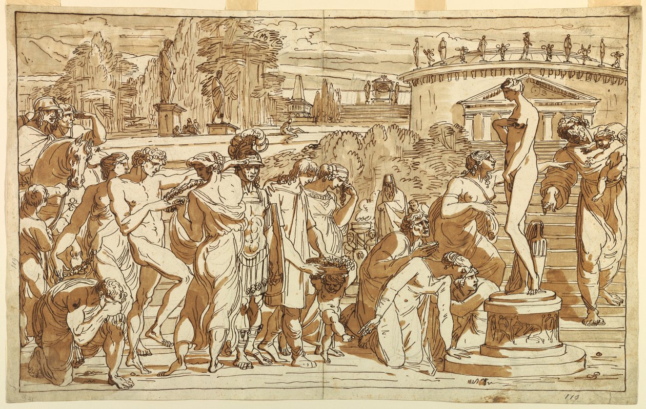 Teckning, Venusdyrkan i ett klassiskt landskap, ca 1820 av Felice Giani