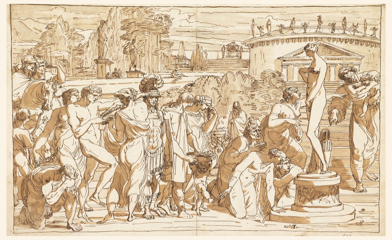 Teckning, Venusdyrkan i ett klassiskt landskap, ca 1820 av Felice Giani