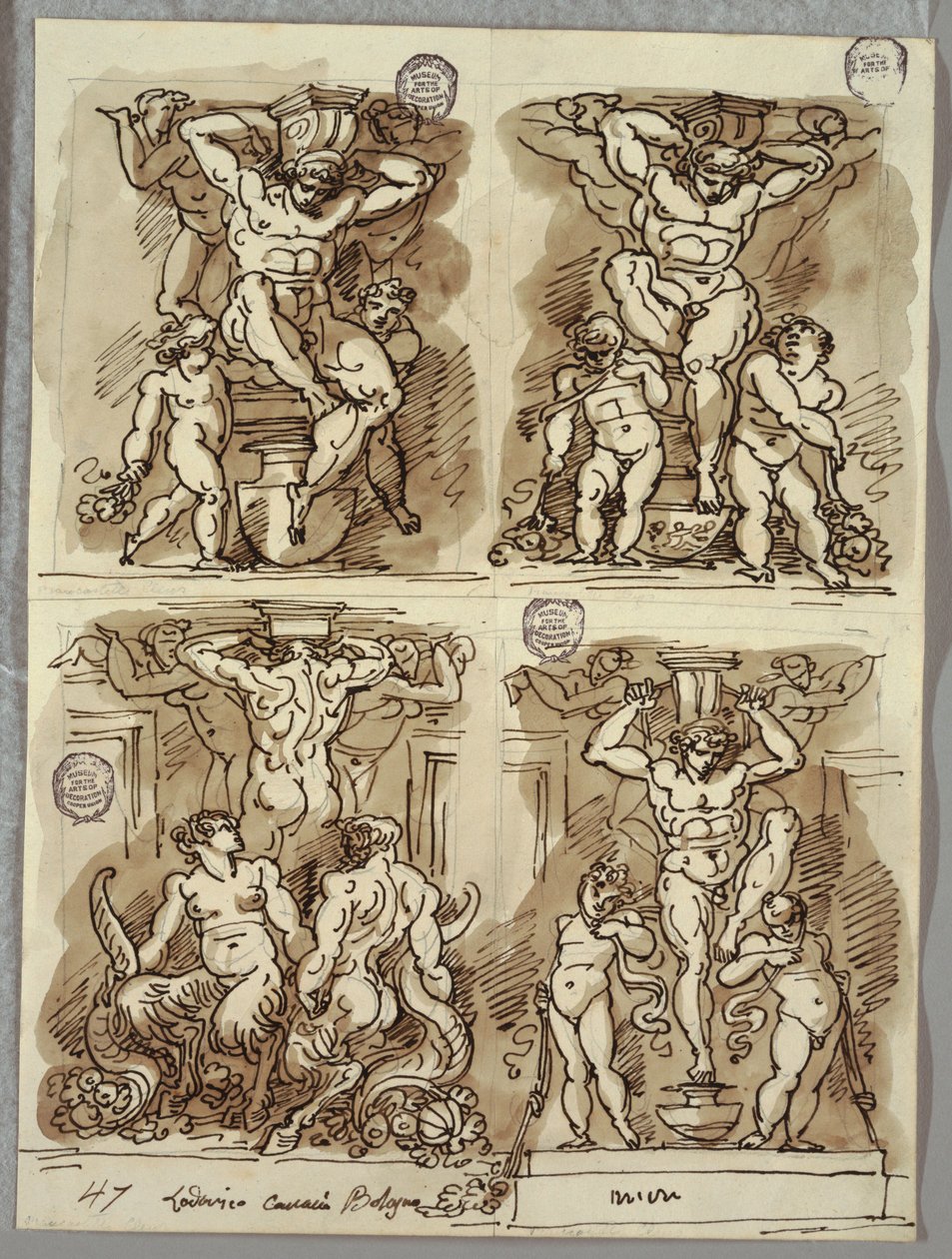 Fyra hermer, studier efter Carracci av Felice Giani