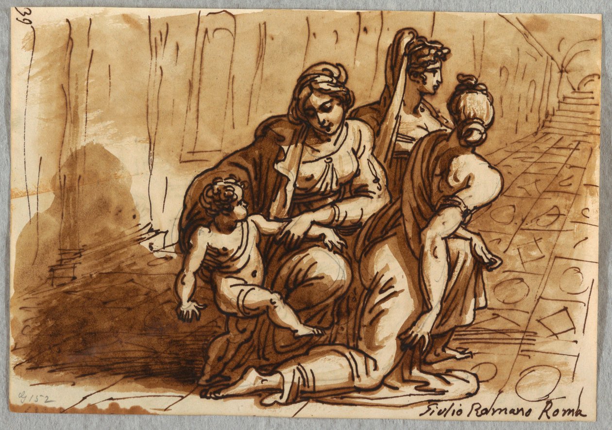 Grupp av figurer, Studera donationen, efter Giulio Romano av Felice Giani