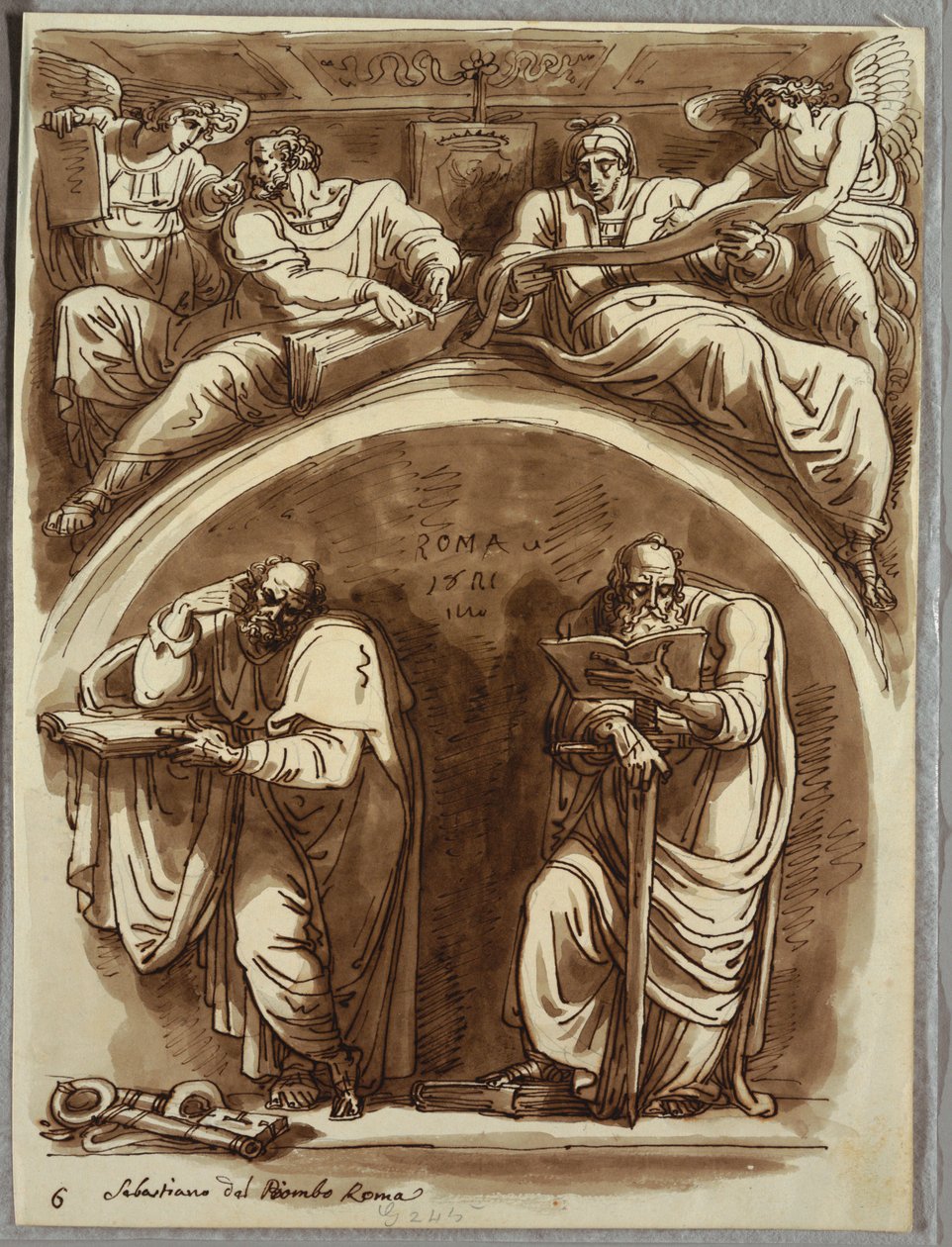Lunett med de heliga Petrus och Paulus, Matteus och profeten Jesaja, Studera efter Sebastiano del Piombo av Felice Giani