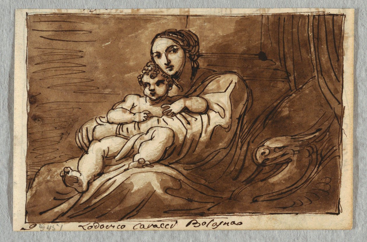 Madonna och barn, studie efter Lodovico Carracci av Felice Giani