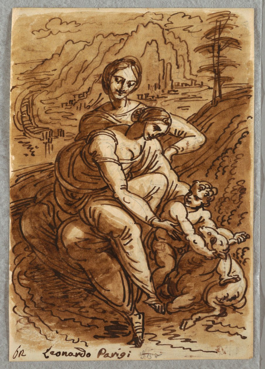 Madonna och barn med St. Anna och Lamm, efter Leonardo av Felice Giani