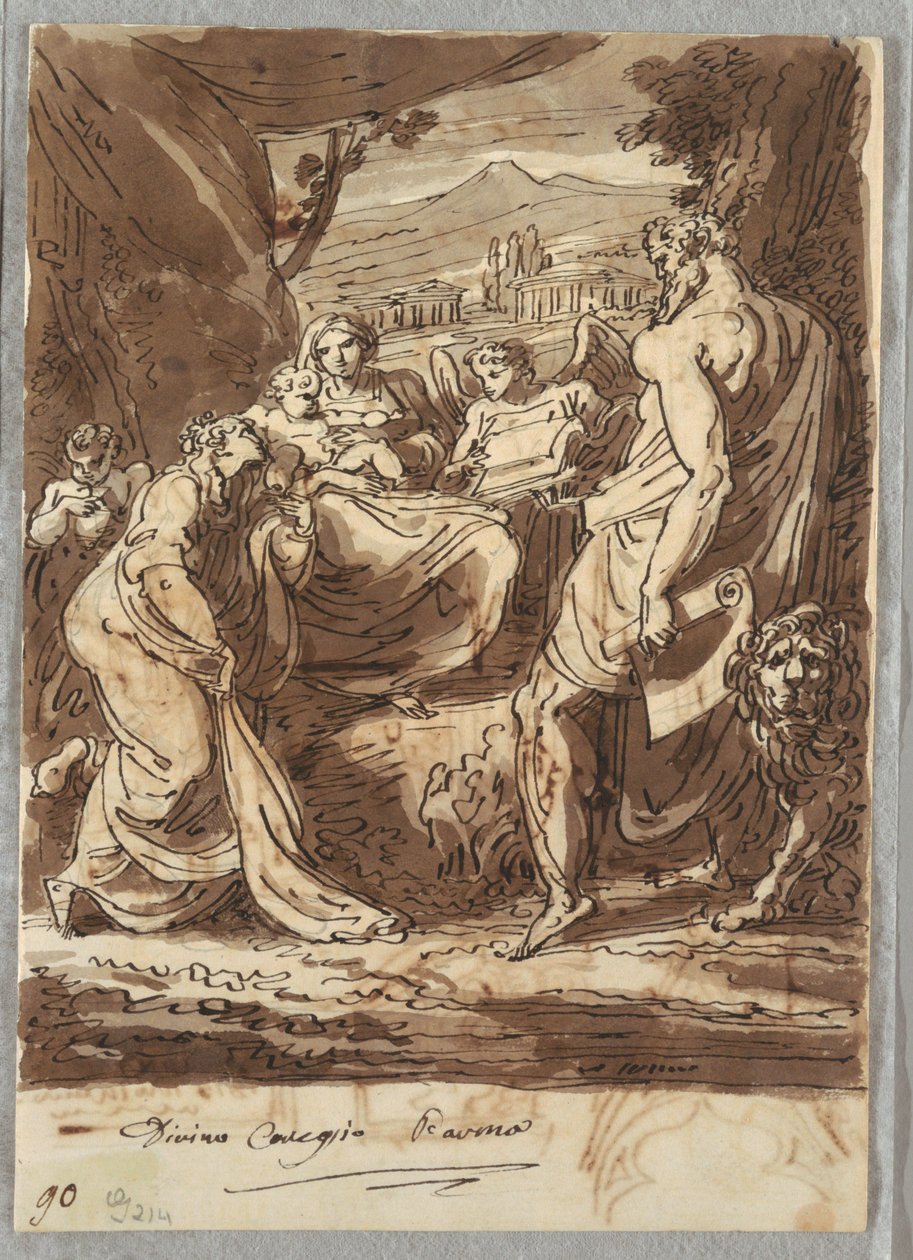 Madonna och spädbarnet, S:t Hieronymus, Maria Magdalena och änglar, efter Correggio av Felice Giani