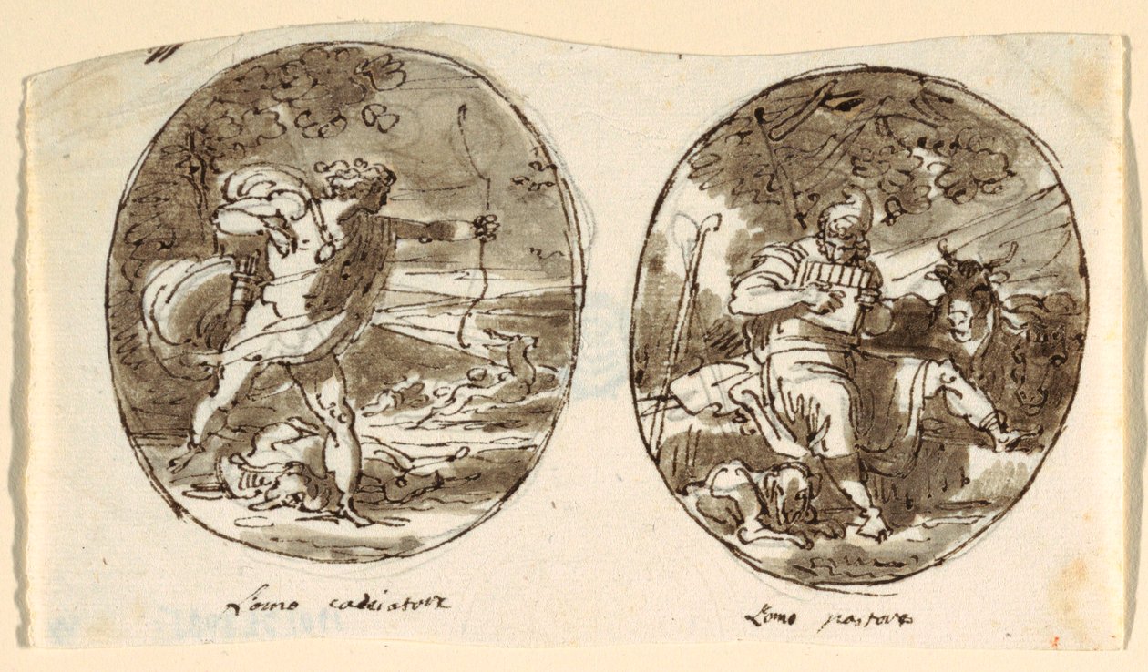 Man the Hunter, Man the Shepherd, Design för välvt tak, Sala dei Legislatori, Palazzo Conti-Sinibaldi, Faenza av Felice Giani