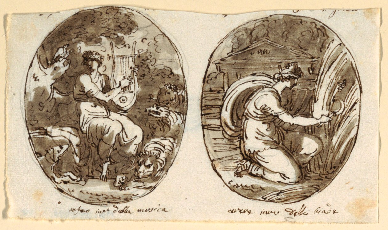 Orpheus, Ceres, Design för välvt tak, Sala dei Legislatori, Palazzo Conti-Sinibaldi, Faenza av Felice Giani