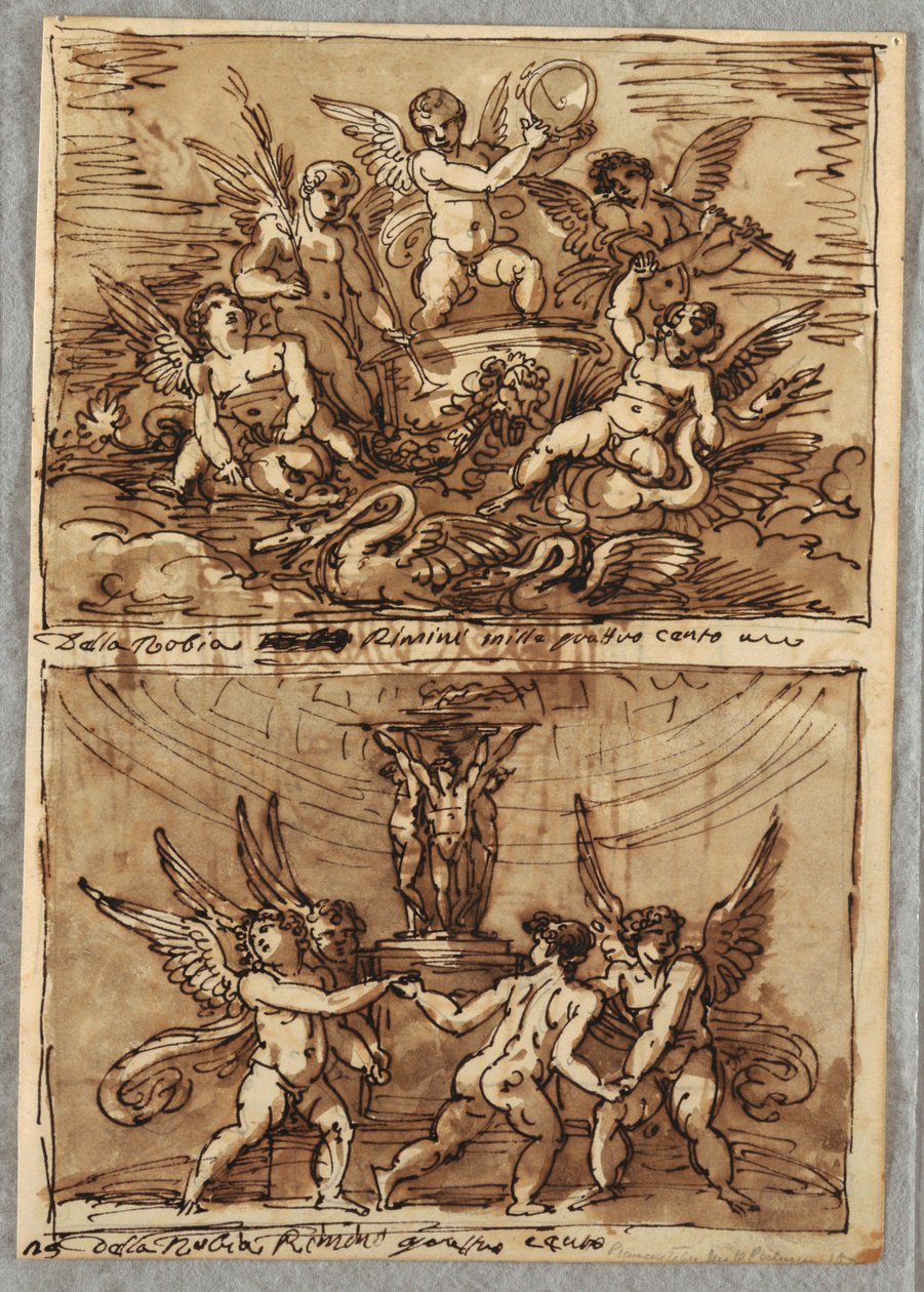 Putti i en vagn med delfiner och svanar av Felice Giani