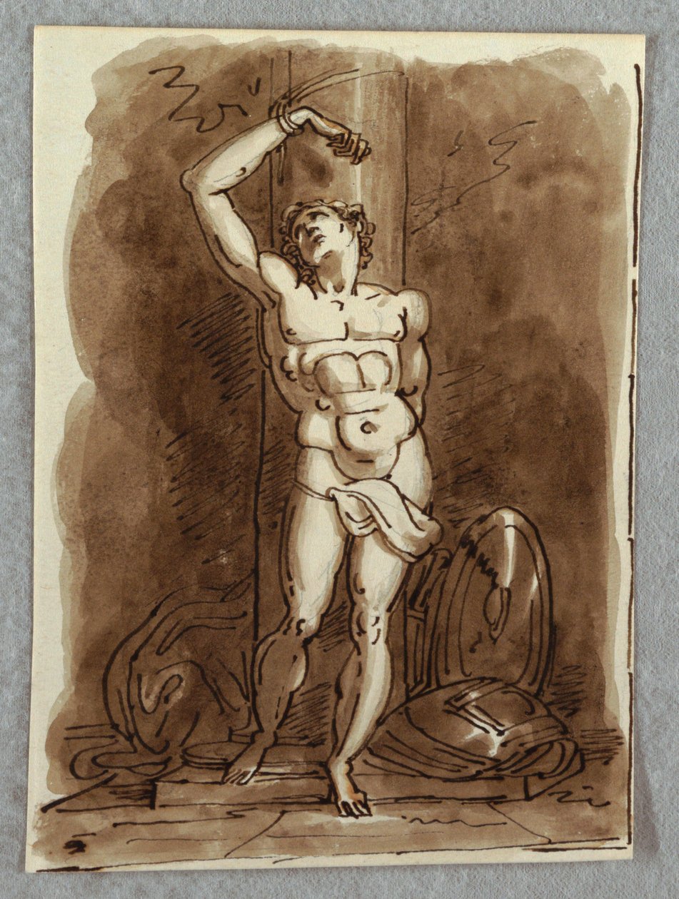 Saint Sebastian, Detalj av Polyptich med jungfrun på tronen, Studie efter Dosso Dossi av Felice Giani
