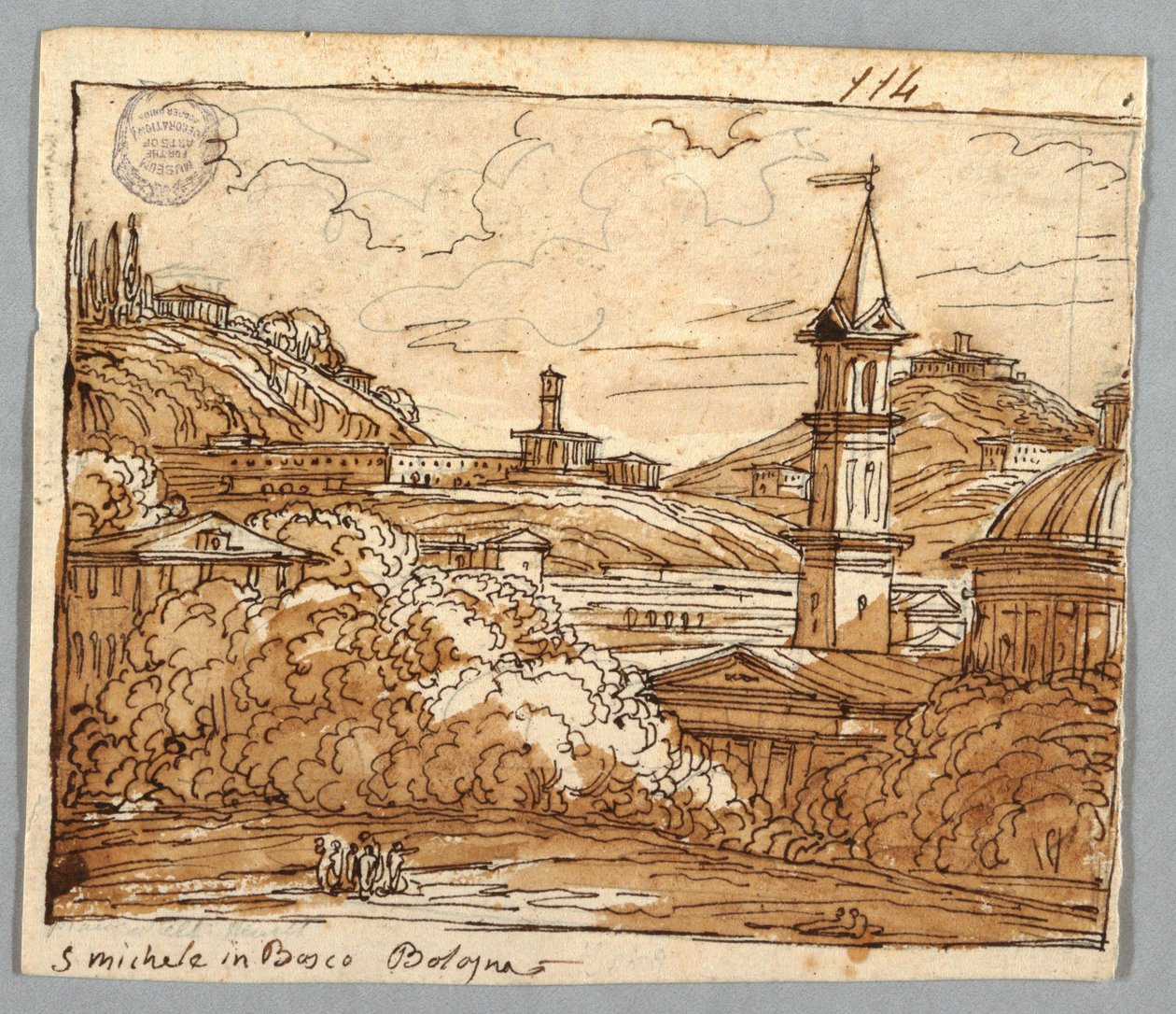 Skissboksida, Folio 57: Studie efter Michele i Bosco, Bologna; Verso, arkitektoniska detaljer av Felice Giani