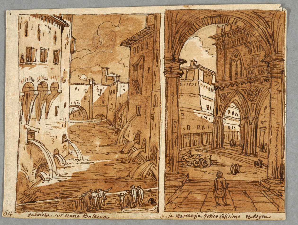 Skissboksida, Folio 64: Studie efter Bolognesisk arkitektur och skulptur; Verso: Geometriska mönster av Felice Giani
