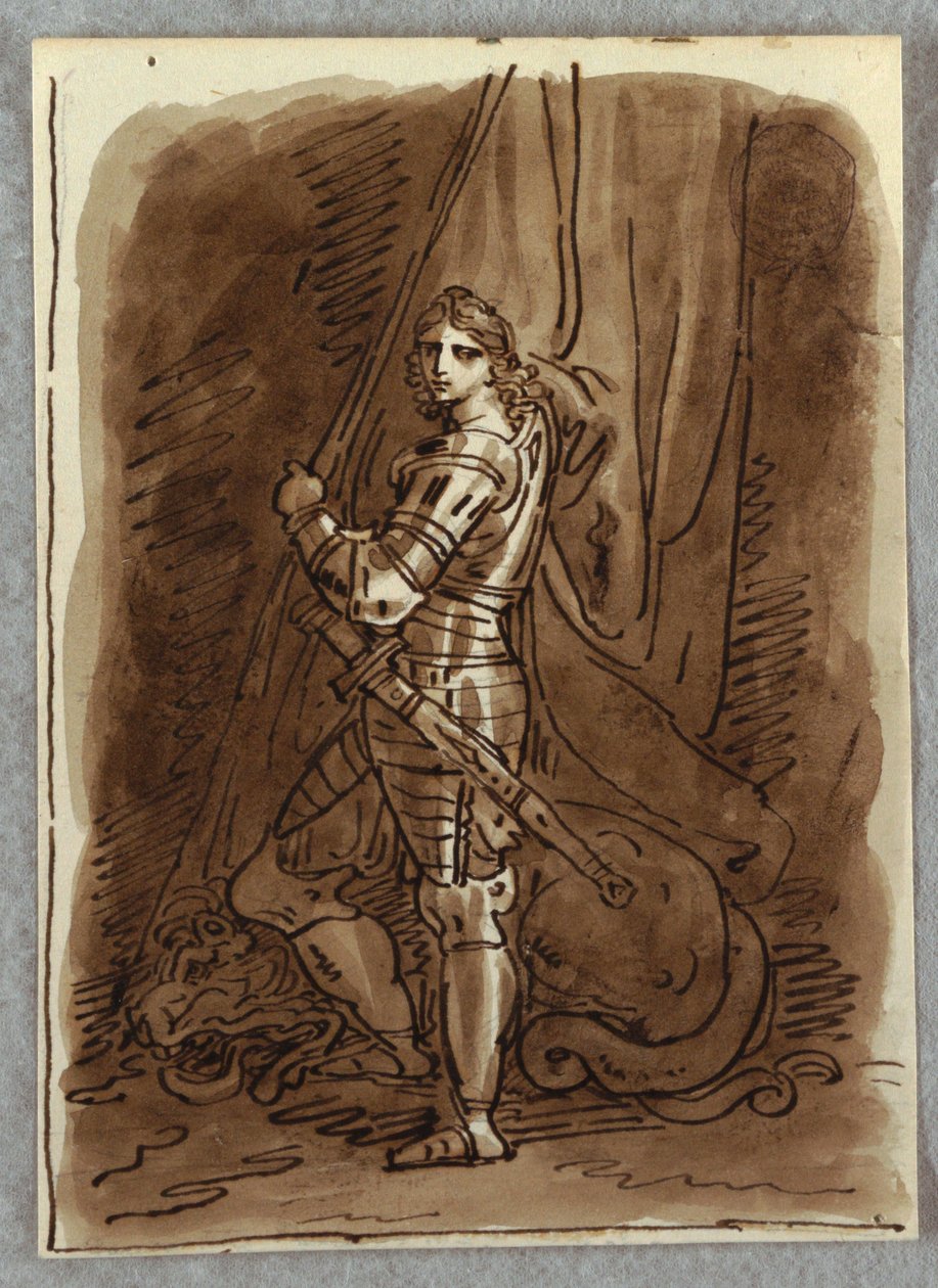 St. George, Detalj från en polytich med jungfrun på tronen, Studie efter Dosso Dossi av Felice Giani