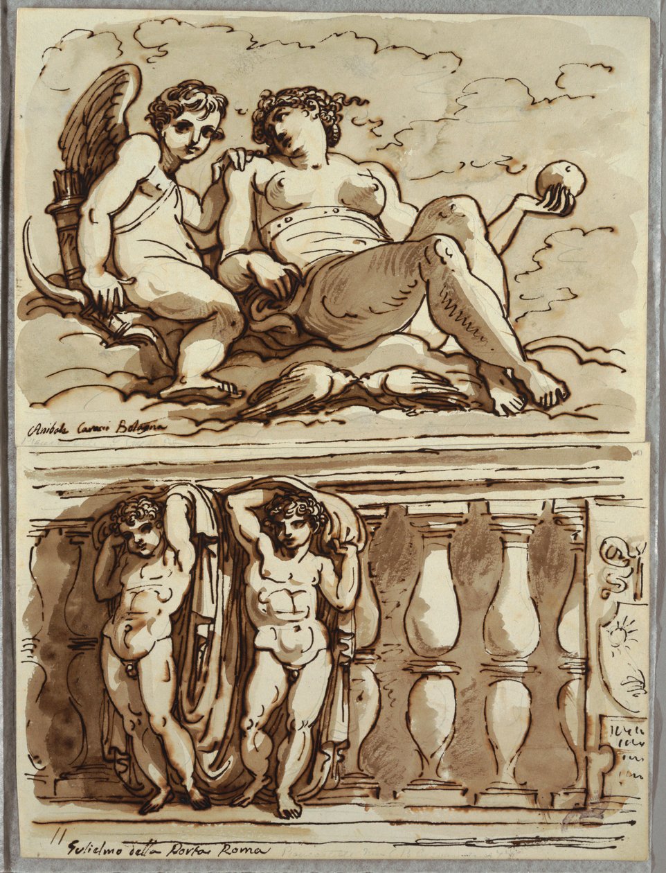 Venus och Amor, Studie efter Annibale Carracci av Felice Giani