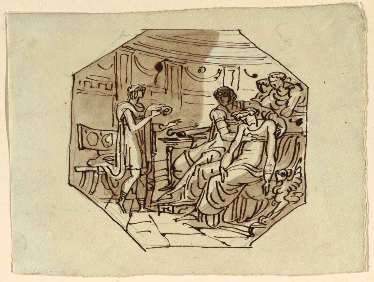 Vergilius läser Marcellus lov till Lucretia och Augustus, Palazzo Cavina, Faenza av Felice Giani