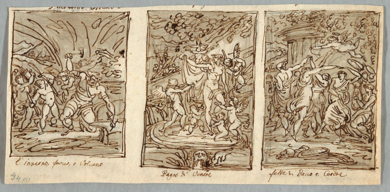 Vinter, Vulkanens smedja, Våren, Venusbadet, Bacchus och Ceres sommarfester av Felice Giani