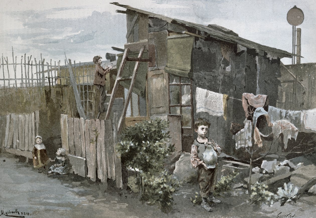 Fattigdom i Paris: Passagen Gergovie, 1884 av Felicien baron de Myrbach Rheinfeld