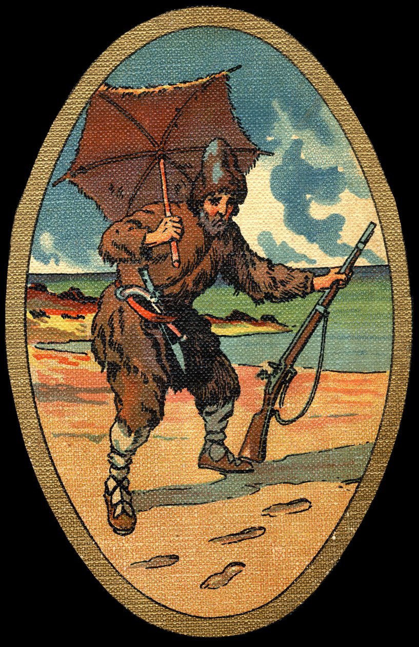 Robinson Crusoe: Illustration av Felician MYRBACH MYRBACH RHEINFELD (1853-1940) För Daniel Defoes bok (De foe) Robinson Crusoe. Inget datum. Omkring 1934 av Felicien baron de Myrbach Rheinfeld
