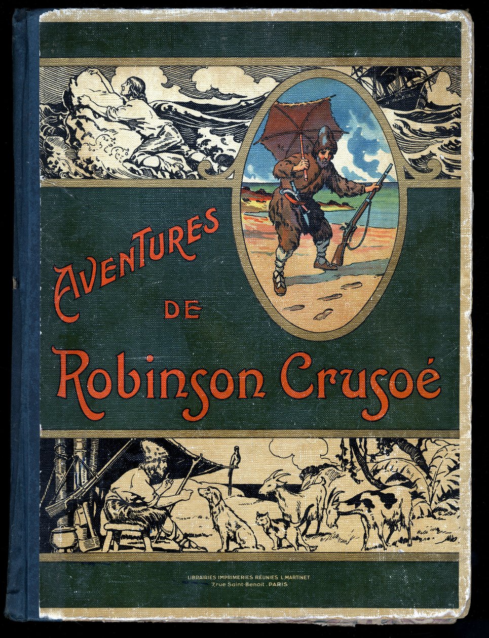 Bokomslag Robinson Crusoe: Illustration av Felician MYRBACH MYRBACH RHEINFELD (1853-1940) Till boken av Daniel Defoe (De foe) Robinson Crusoe. Datum nr. Omkring 1934 av Felicien baron de Myrbach Rheinfeld